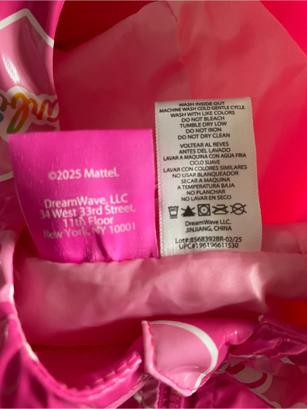 Barbie Bright Pink Hooded Raincoat with Heart Logo Print